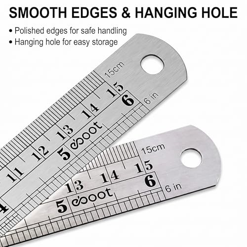 EBOOT Stainless 2 Pack Steel Ruler 6 Inch Metal Rule Kit with Conversion Table - color: Silver, style: 6 Inch, 6 Inch Style