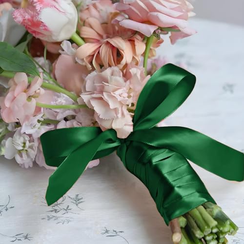 Dark Green Satin Ribbon 1 Inch 100 Yards, for Wedding Gift Wrapping - color: Dark Green