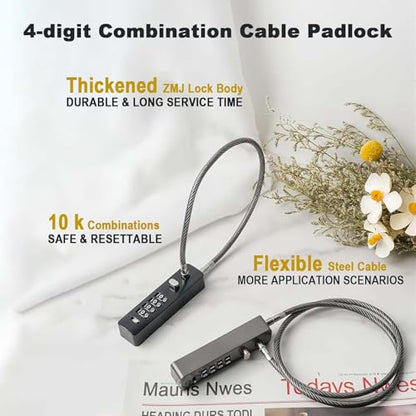 2 Pack Cable Locks, 23.6", 4-Digit Combination, Gun-Grey - color: Gun-Grey, size: 904T-23.6"-2 PACK