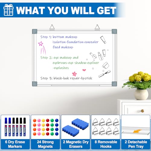Magnetic White Board Dry Erase Board for Wall 24" x18 (2pcs) Aluminum Frame Magnet White Board for Home, School, Office, Kitchen - size: 24"x18"(2pcs)