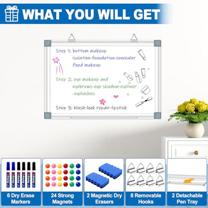 Magnetic White Board Dry Erase Board for Wall 24" x18 (2pcs) Aluminum Frame Magnet White Board for Home, School, Office, Kitchen - size: 24"x18"(2pcs)