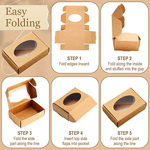 Yexiya 60 Pcs Soap Boxes with Window 3.55"x2.4"x1.2" Gift Set,Kraft Color - color: Kraft Color