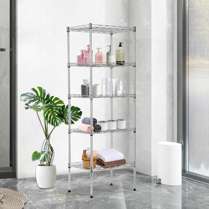 BestOffice | 5-Tier Wire Shelf | 17" x 12" x 48" | Chrome - color: Chrome, size: 17"D x 12"W x 48"H
