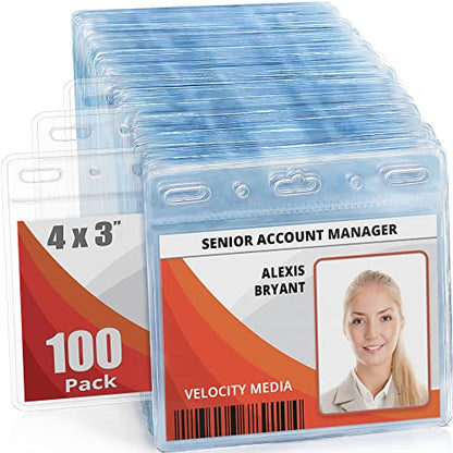 4x3 Horizontal ID Name Badge Holder - Quick Load Zipperless, 100 Pack