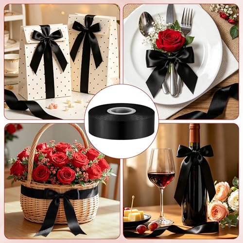 30 Yards 1 in Black Satin Ribbon for Gift Wrapping Graduation Halloween - color: Black, size: 1 inch