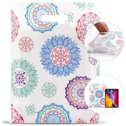 Rainbows & Lilies Mandala Plastic Bags with Handles, White, 100pk, 12x15 in - color: White Mandala Design