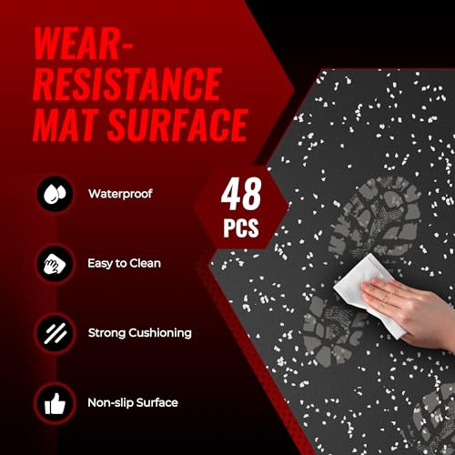 SUPERJARE 0.79'' Extra-Thick 48 Pcs 192 Sq Ft Exercise Equipment Mats - color: Black/Grey, size: 48 Tiles (192 Sq Ft)
