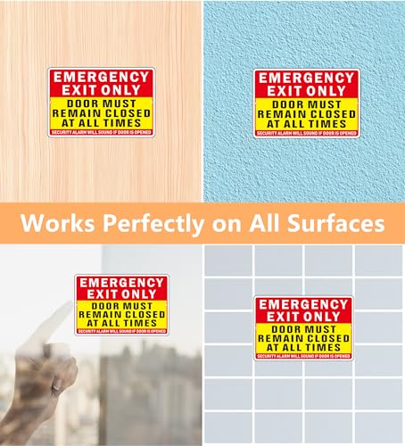 Emergency Exit Only Sign, (2 Pack) Self Adhesive Emergency Exit Sign Sticker for Door, Rust Free and Reflective Aluminum Metal Signs for Wall (9 x 6 inches, Red/Yellow) - color: Red /Yellow