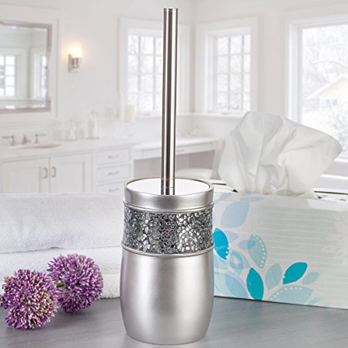 Creative Scents Crackled Glass Toilet Brush with Holder - Silver Toilet Bowl Cleaner Brush and Holder - Good Grip, Deep Cleaning, Decorative Design Compact Toilet Bowl Scrubber