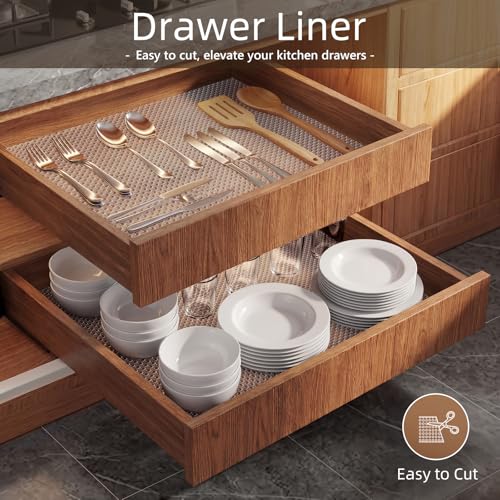 PABUSIOR Clear Shelf Liners for Cabinets: 15"W x 240"L Dual-Sided Non-Slip - size: 15"W x 240"L