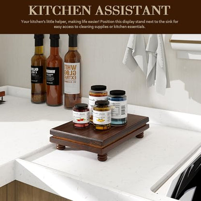 EOSAHR Acacia Wood Riser: Display Stand for Bathroom Counter, Dark Brown - color: Dark Acacia Wood