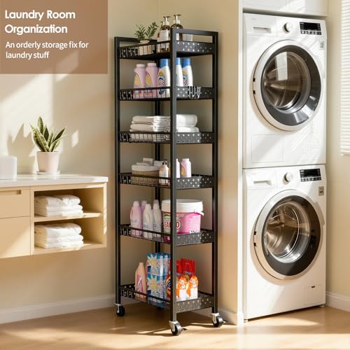 6 Tier Slim Storage Cart, Narrow Rolling Cart with Wheels, 10in(W) - color: Black, size: 6 Tier(10 in)