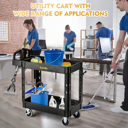 ELAFROS 2-Tier Heavy Duty Utility Cart with Ergonomic Handle, 37.5 x 17 in