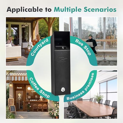 Wall Mounted Trash Can Outdoor Commercial Receptacles Container Disposal Outdoor Vertical Trash Can for Patios Gardens Hotels Pubs Offices(Black)