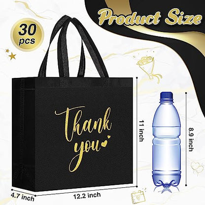 Sweetude 30 Thank You Non Woven Gift Bag, 11 x 12 x 5 Inch, Black - color: Black, size: 11 X 12 X 5 Inch