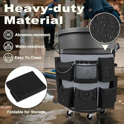 HODRANT 32-55 Gallon Trash Can Caddy Bag with Multi Pockets for Clean Tools - color: Black+Gray