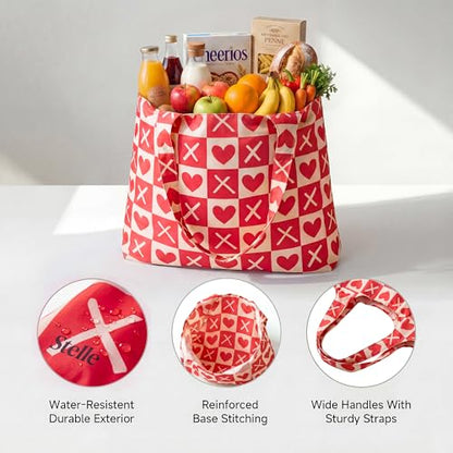 Stelle Lightweight Reusable Grocery Bag with Handles Ripstop Nylon Foldable Tote Shopping Bags for Travel and Groceries - color: Love Match