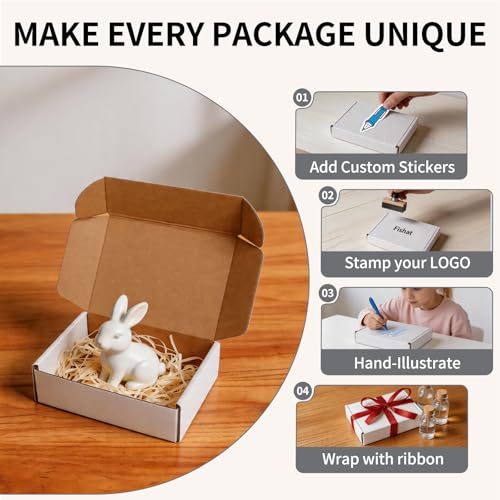 Fishat 7" x 5" x 2" White Corrugated Cardboard Shipping Boxes Set of 50 - size: 7" x 5" x 2"