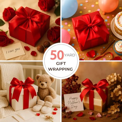 Red Ribbon 1 1/2 Inch x 50 Yards – Double Faced Holiday Gift Wrap Satin Ribbon for Christmas, Valentine's Day, Crafts & Party Bows - color: Red, size: 1-1/2 inch