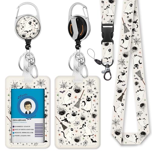 Giancomics Halloween Lanyards for ID Badges Holder Retractable Badge Reel - color: Halloween Cat