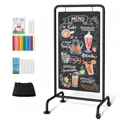 SELEAD Metal Swinging Chalkboard with Wheels, 21”x40” Large Sidewalk Board