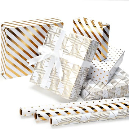 BIOBROWN Gold Foil Gift Wrapping Paper for Anniversary, Birthday, Christmas - color: Gold&Geometry