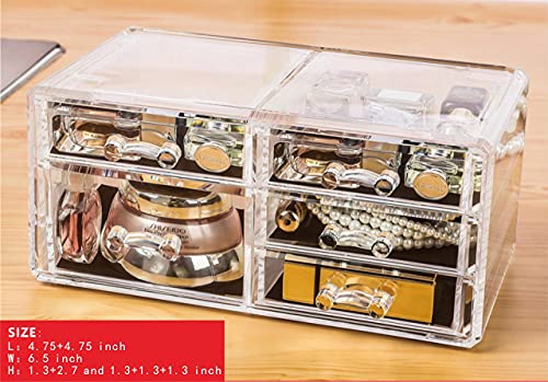 Cq acrylic 4 Pack Clear Makeup Organizer Countertop,Stackable 11 Drawers Skincare Organizer,Cute Skin Care Organizer for Vanity Hair Clip,Jewelry,Beauty Product Desk and Make Up Organizers for Vanity - size: 11 Drawers