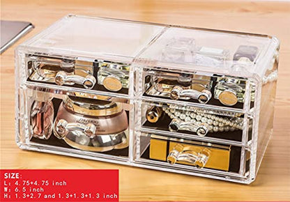 Cq acrylic 4 Pack Clear Makeup Organizer Countertop,Stackable 11 Drawers Skincare Organizer,Cute Skin Care Organizer for Vanity Hair Clip,Jewelry,Beauty Product Desk and Make Up Organizers for Vanity - size: 11 Drawers