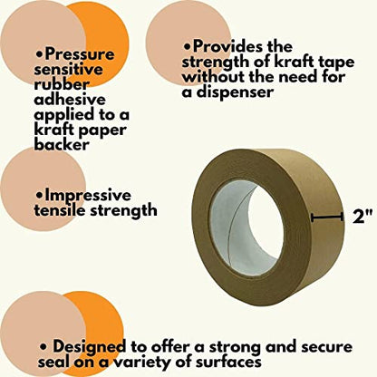 PSBM General Grade Flatback Carton Sealing Tape, 48 Rolls 5.9 Mil 2 Inch 60 Yards Per Roll, Kraft Paper Water Activated Tapes for Packaging, Shipping & Moving - size: 2 Inch x 60 Yards, style: 48 Rolls