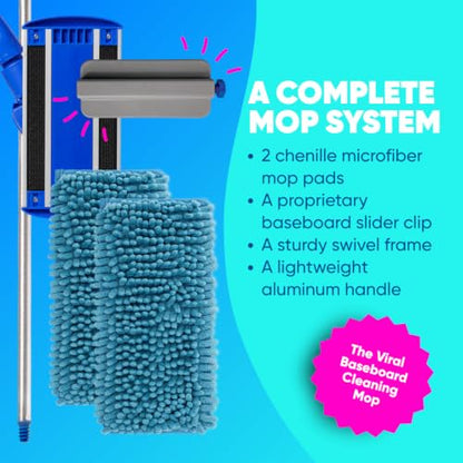 Microfiber Wholesale Baseboard Pro Mucho Mop, Chenille Microfiber Pad, 70" Handle, for Baseboards, Hardwood, Tile and Laminate Floors, 2.5 lbs - size: Baseboard Pro Kit