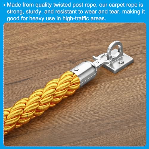 PATIKIL Stanchion Rope, 1.2m/3.9Ft Barrier Rope Twisted Post Ropes for Posts Stands Queue Divider Crowd Control of Hotel, Yellow Silver - color: Yellow, Silver, size: 3.9Ft