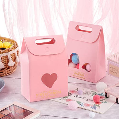 NBEADS Pink Party Favor Bags, 20 Pack - 2.3x3.9x6 Inch Treat Bags with Heart Window for Wedding, Birthday, Christmas Parties - color: 20 Pcs--pink--2.3x3.9x6"