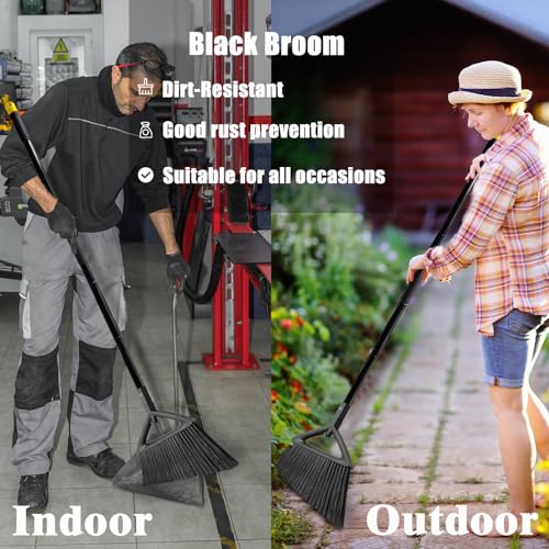 Heavy Duty Broom Outdoor Indoor, Upgraded Commercial Angle Brooms, Black Broom for Sweeping House, Restaurant, Kitchen, Garage, Courtyard - size: 4 * Black