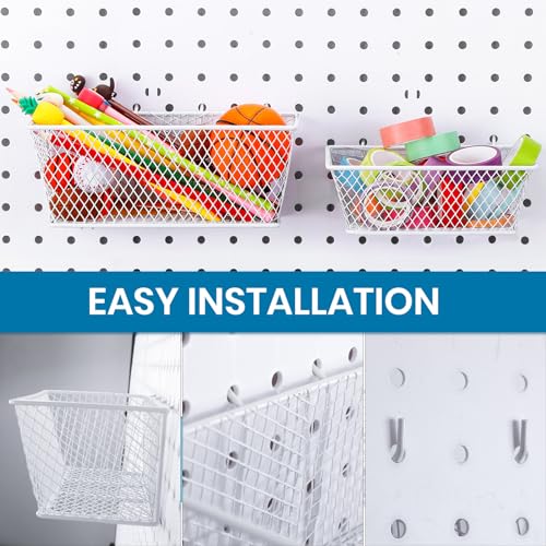 Sieral 4 Pcs Metal Pegboard Baskets Wire Organizer, Small, Medium, White - color: White, size: Small, Medium