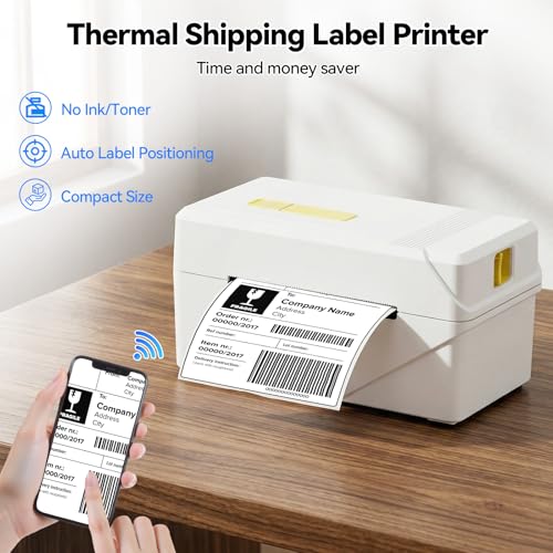 Bluetooth Thermal Shipping Label Printer, Wireless 3x5 Portable Thermal Printer for Small Business, Support iOS, Android, Windows, Mac, Widely