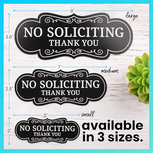 ExcelMark Premium No Soliciting Sign for House - Made in the USA (Medium - 2.8"x 7", Black with White Letters) - color: Black/White Designer, size: Medium