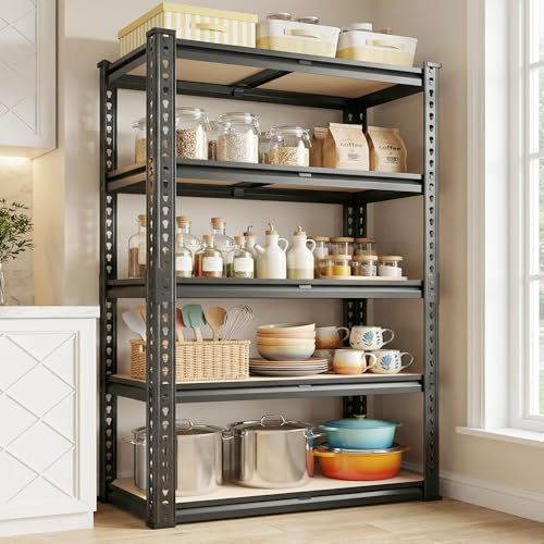 Romorgniz 5 Tier Storage Shelves 2100LBS Garage Shelving, Adjustable Shelving Units and Storage, Metal Utility Shelf for Kitchen Pantry Garage Warehouse Basement, 28.1" W x 60.1" H x 13.8" D - size: 28.1" W X 72.1" H X 13.8" D