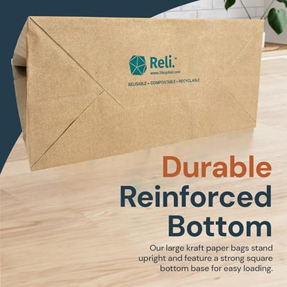 Reli. 10x5x13 in. Brown Paper Bags with Handles | 55 Pack | Kraft Paper