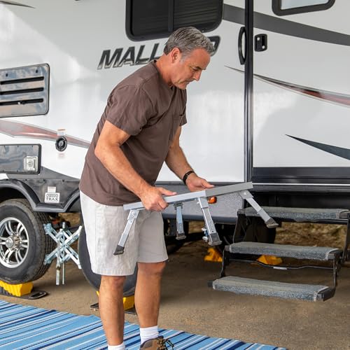 Camco Folding Aluminum Step Stool, Adjustable Height for RV and Trailers, Silver - Lightweight, Foldable, and Heavy-Duty Stepping Platform for Home and Camping - style: Adjustable Step