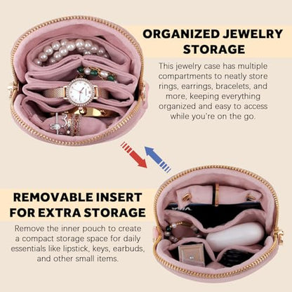 Velvet Travel Jewelry Pouch, 2-in-1 Case with Detachable Insert - color: Dusty Pink