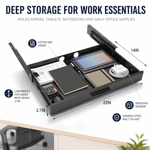 Menkxi 22 x 14 in Under Desk Drawer,Slide out Storage Organizer Heavy Duty - size: 22 x 14 in