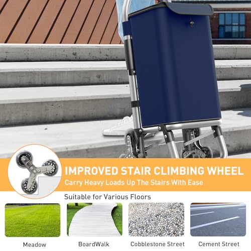Heavy Duty 3 in 1 Shopping Cart, Foldable Hand Truck with 6 Wheels - color: Navy Blue