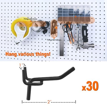 Pegboard Hooks Accessories 30pcs 2inch Metal Peg Board Tool Hangers (Black) - color: Black, size: 2 Inch