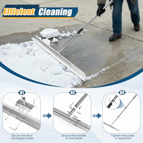 CAROD 33.4" Large Floor Squeegee for Concrete, Commercial Heavy Duty Silicone Blade Squeegee for Floor with 63" Stainless Handle, Anti-Splash Curved Baffle for Garage, Factory, and Tough Cleaning Jobs