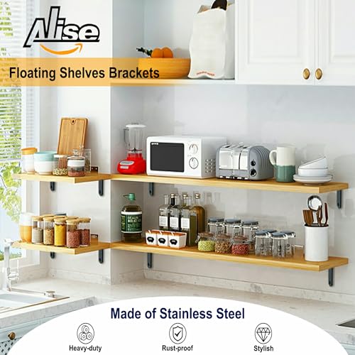 Alise 4Pcs Floating Shelf Brackets, Black Heavy Duty L Bracket for Shelves - color: Black, size: (4P) 4x4x0.8 inch
