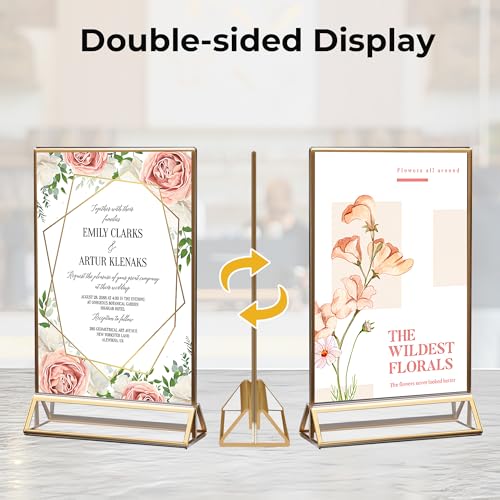 14 Pack Acrylic Sign Holder 4x6 Gold Frames, Wedding Table Number Holders Double Sided Vertical Clear Display Stand, Picture Holders for Tables, Menus, Flyers, Party and Office Decor