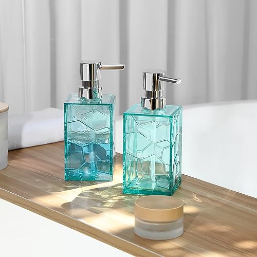 Clear Acrylic Pump Bottle Refillable Lotion Soap Dispenser 10oz 2 Pack Teal - color: Clear Teal, size: 2 Pack