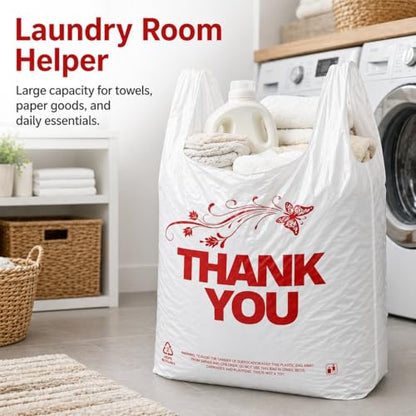 YoYoRain 50 Count White Oversized Thank You T-Shirt Bags, 20 x 10 x 36 in - color: White