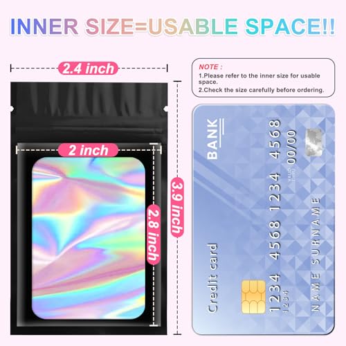 ANZNKU 100PCS Holographic Mylar Bags, Resealable Smell Proof 2.4x3.9 - color: 5 Colors, size: 2.4 x 3.9 Inch