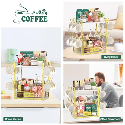EsLuker.ly Coffee Mug Cup Holder Tree Bar Station Organizer, 2 Tier Gold - color: White + Gold